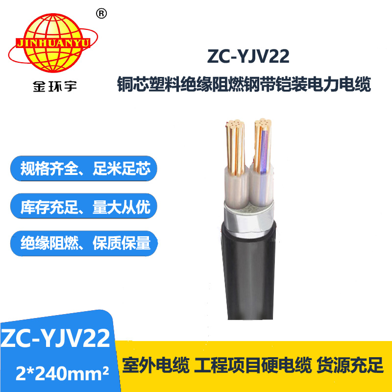 金環(huán)宇電纜 多芯阻燃鎧裝電纜ZC-YJV22 2X240 深圳yjv22電纜
