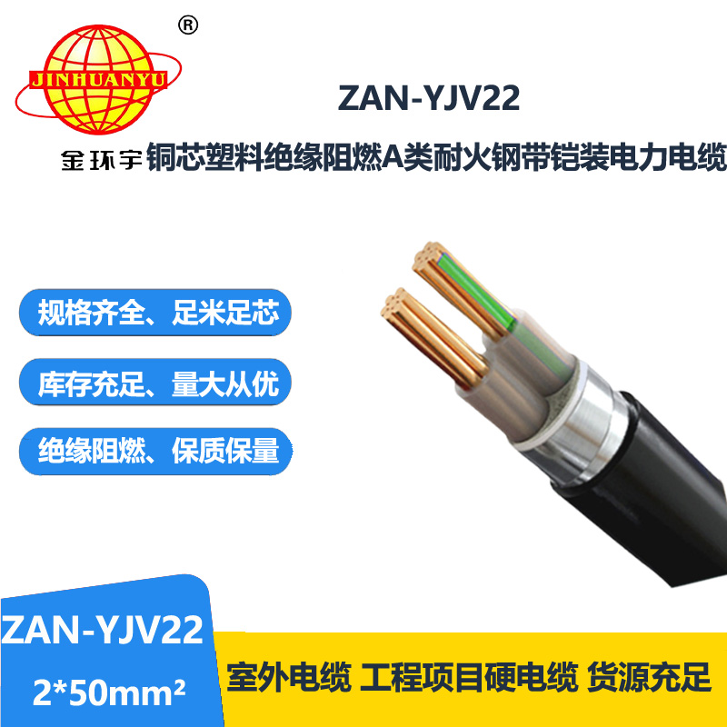 金環(huán)宇電線電纜 深圳yjv22鎧裝電纜ZAN-YJV22-2x50銅芯阻燃耐火交聯(lián)