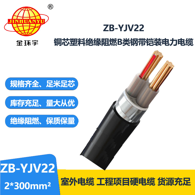 金環(huán)宇電纜 ZB-YJV22-2X300平方 b級阻燃電纜yjv22鋼帶鎧裝電纜