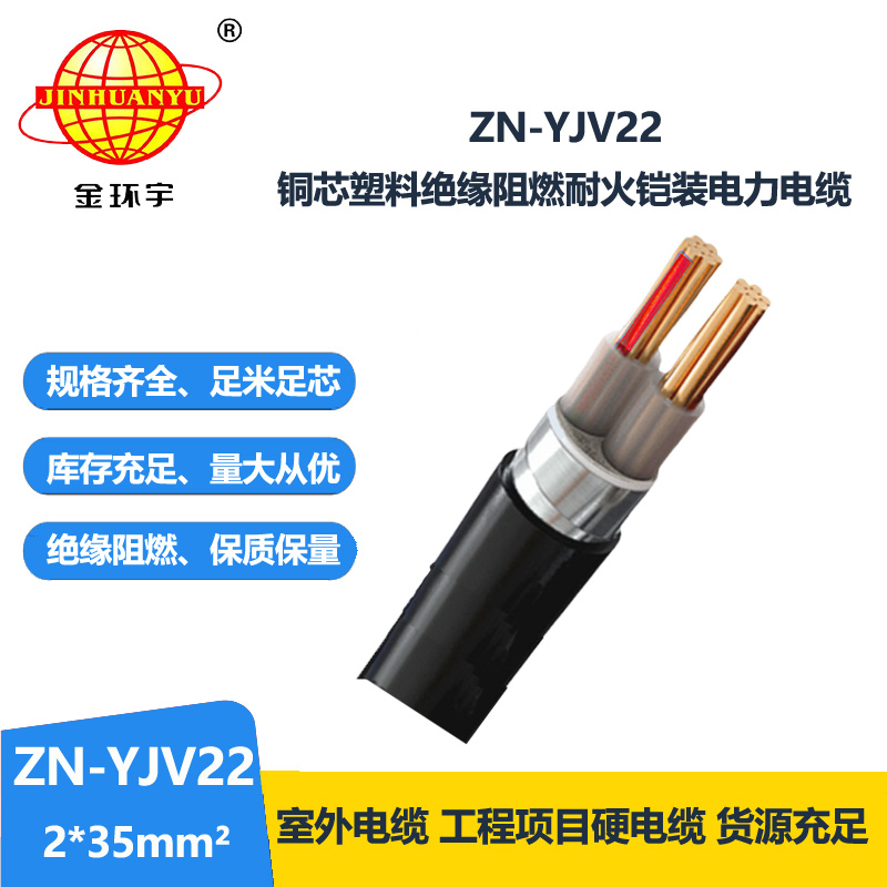 金環(huán)宇電纜ZN-YJV22-2X35平方 0.6/1KV鎧裝電纜  阻燃耐火電力電纜