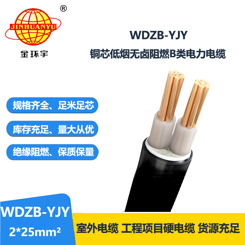 金環(huán)宇電線電纜 深圳低煙無鹵阻燃電纜WDZB-YJY 2X25 銅芯交聯(lián)電纜
